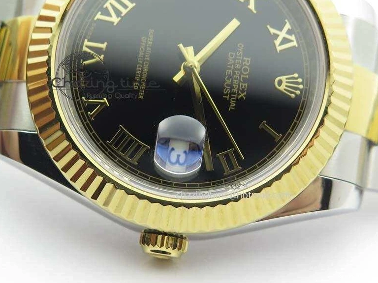 0213 AllSeason DateJust II 116333 SS YG 41mm EW Best Edition Black Dial Gold Roman Markers On SS Bracelet A 3826